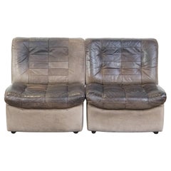 Gray Vintage Leather Modular Design Sofa 2 Elements