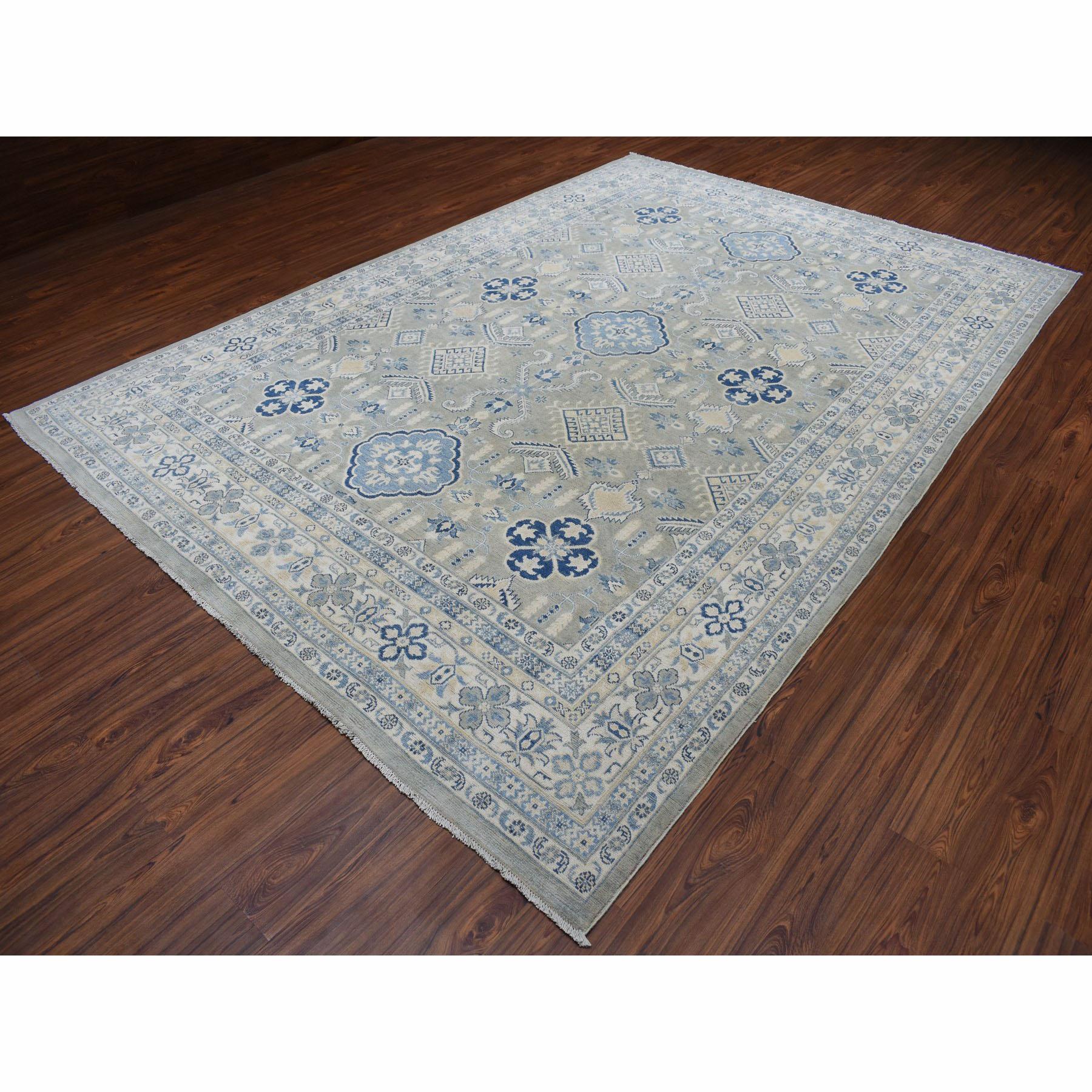 Hand-Knotted Gray Vintage Look Kazak Pure Wool Hand Knotted Oriental Rug