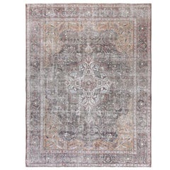 Gray Vintage Look Persian Tabriz Bohemian Hand Knotted Oriental Rug