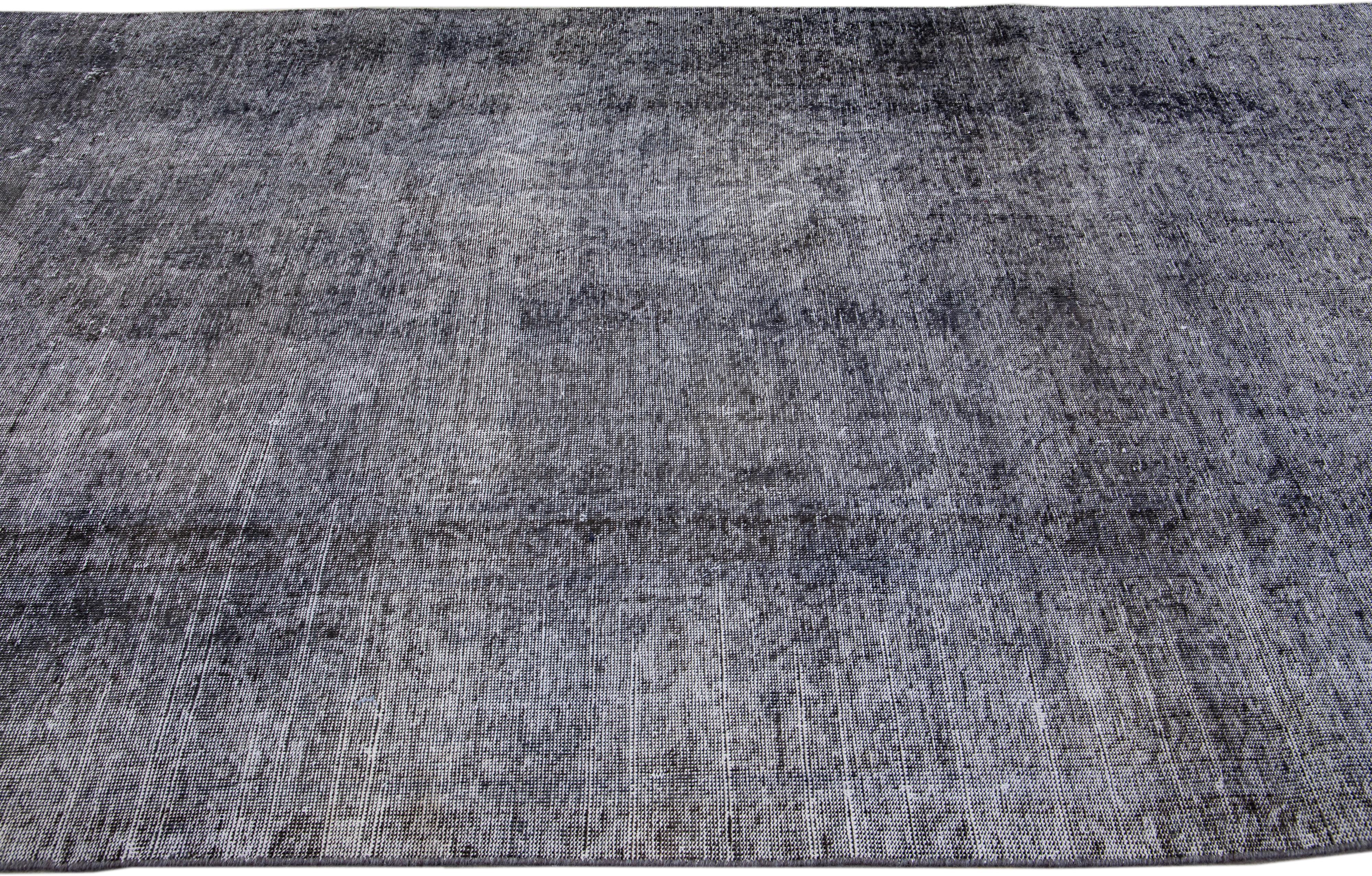 Hand-Knotted Gray Vintage Overdyed Handmade Wool Runner For Sale