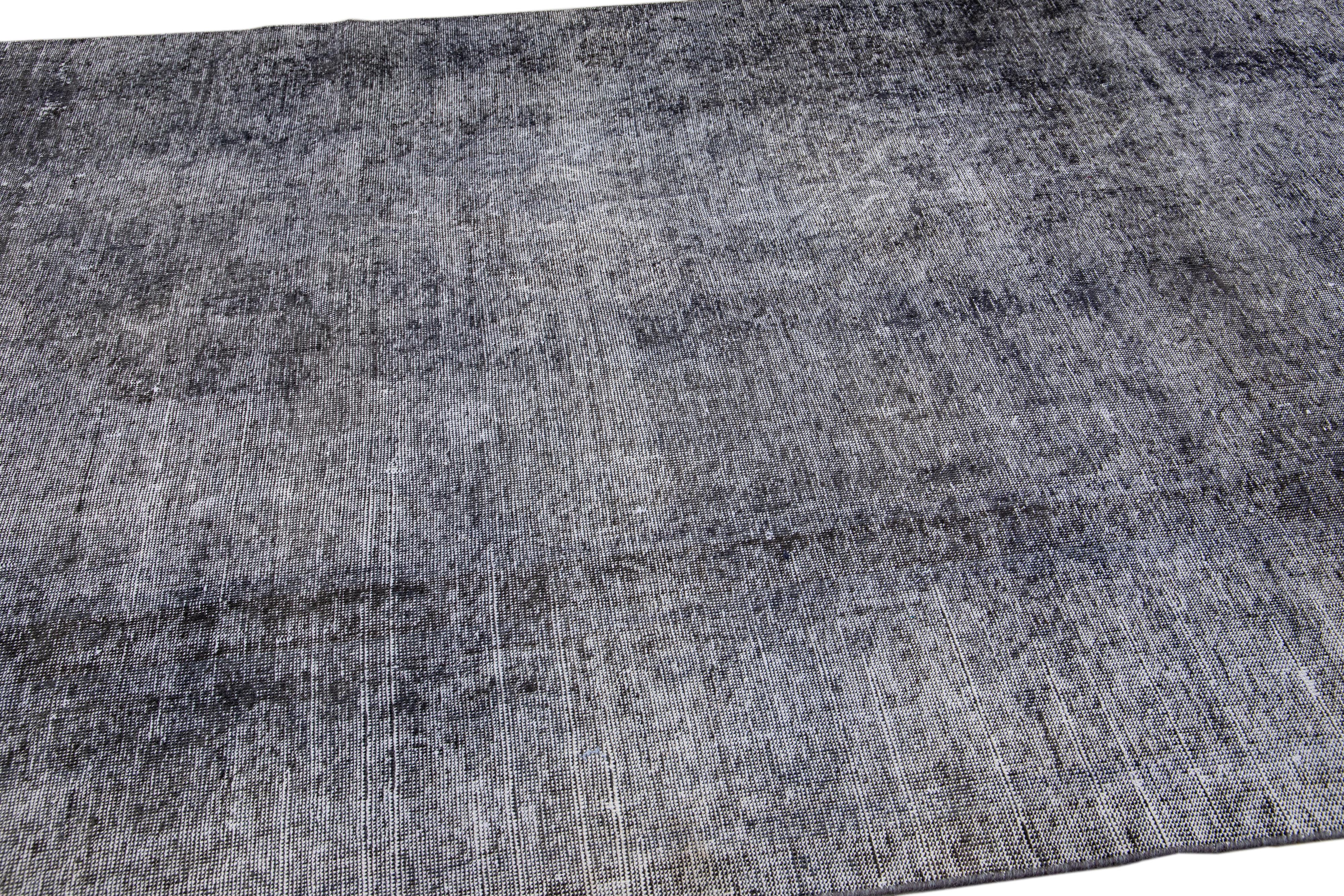 Gray Vintage Overdyed Handmade Wool Runner In Distressed Condition For Sale In Norwalk, CT