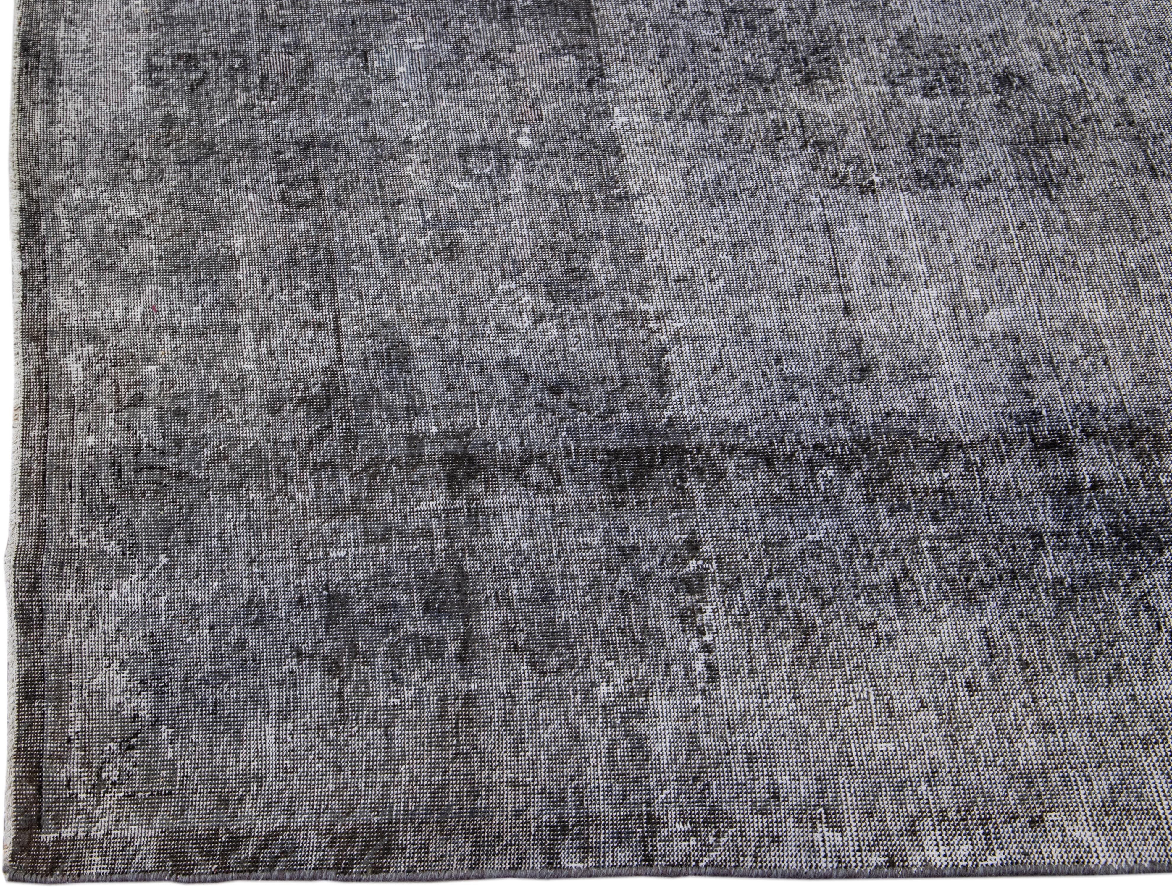 19th Century Gray Vintage Overdyed Handmade Wool Runner For Sale
