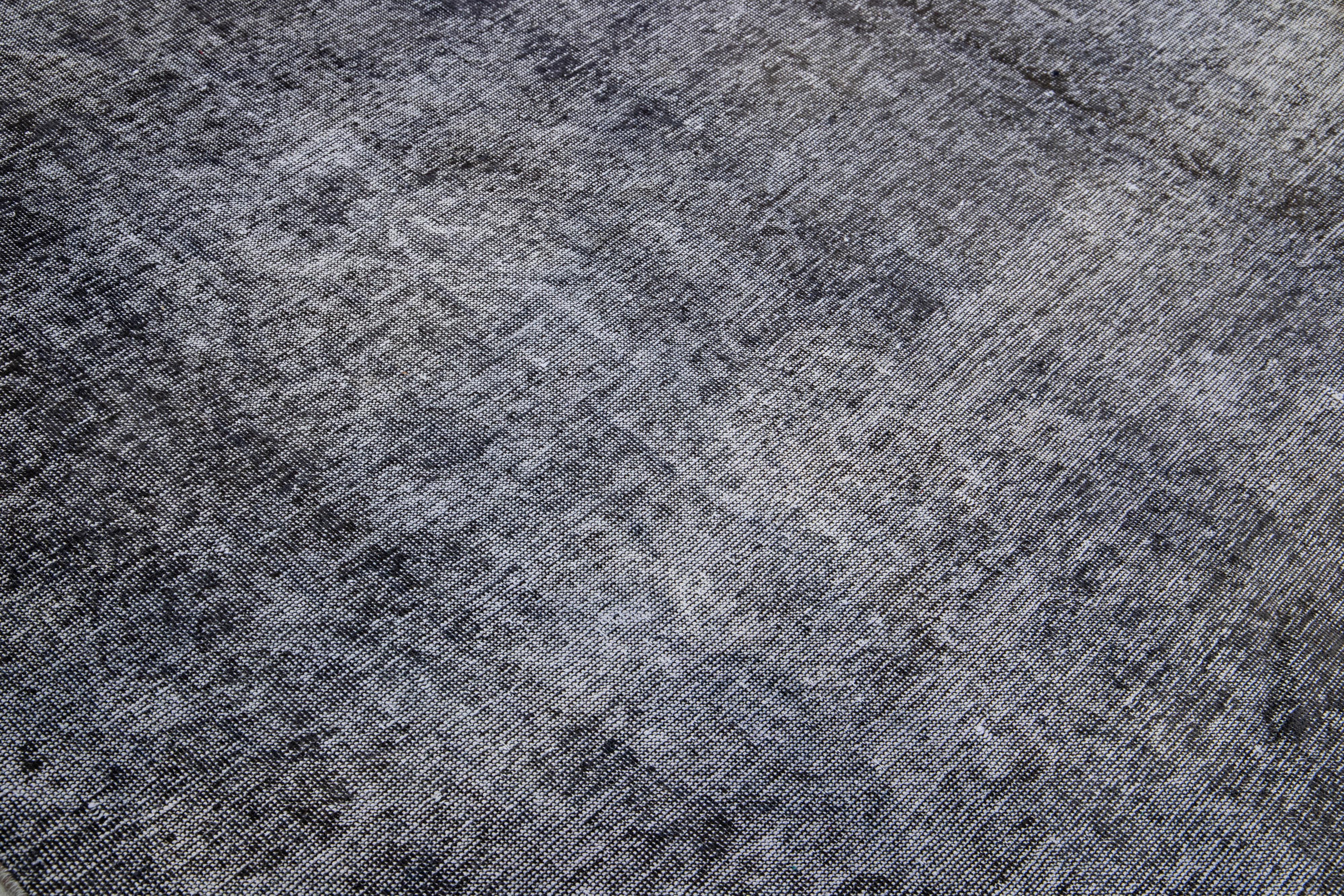 Gray Vintage Overdyed Handmade Wool Runner For Sale 2
