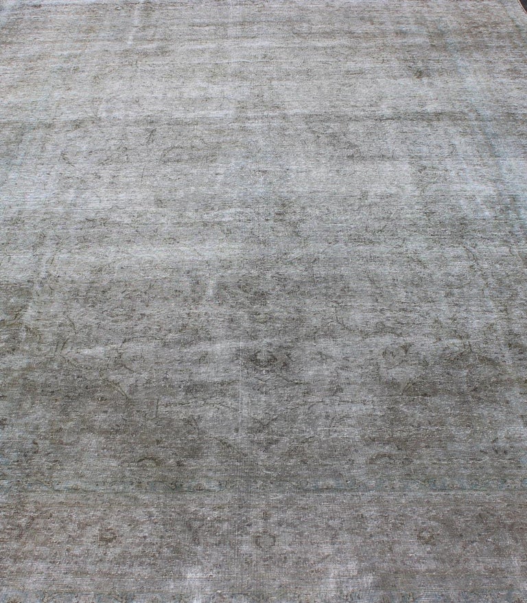 Gray Vintage Persian Distressed Rug with Modern Design in Hazy Aesthetic For Sale at 1stdibs