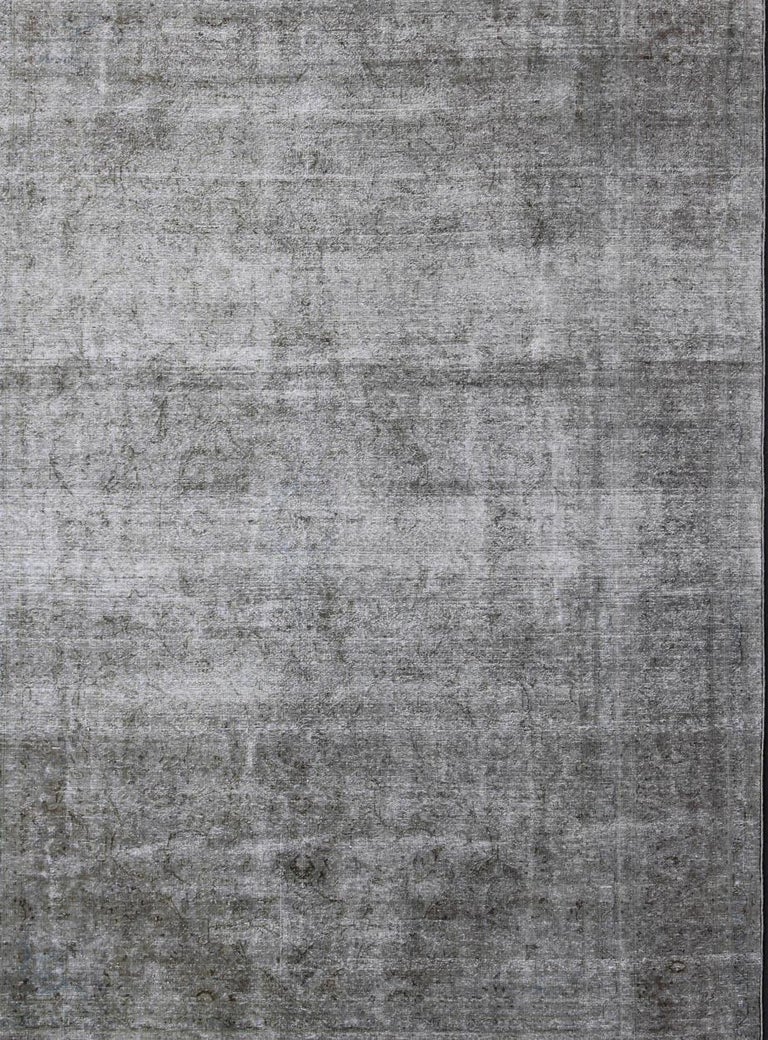 Gray Vintage Persian Distressed Rug with Modern Design in Hazy Aesthetic For Sale at 1stdibs