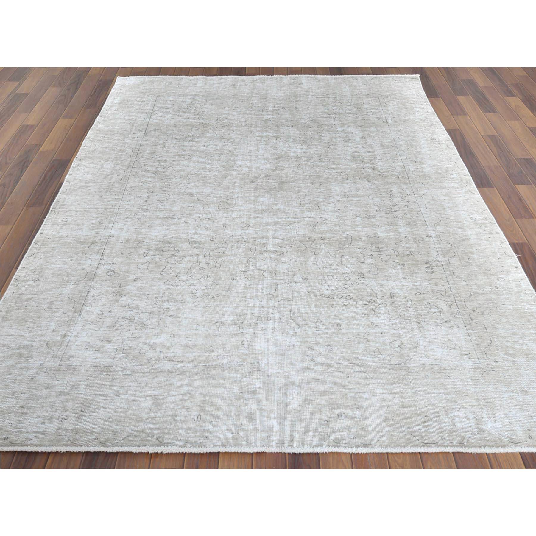 Hand-Knotted Gray Vintage Persian Tabriz Distressed Look Worn Down Pure Wool Hand Knotted Rug For Sale