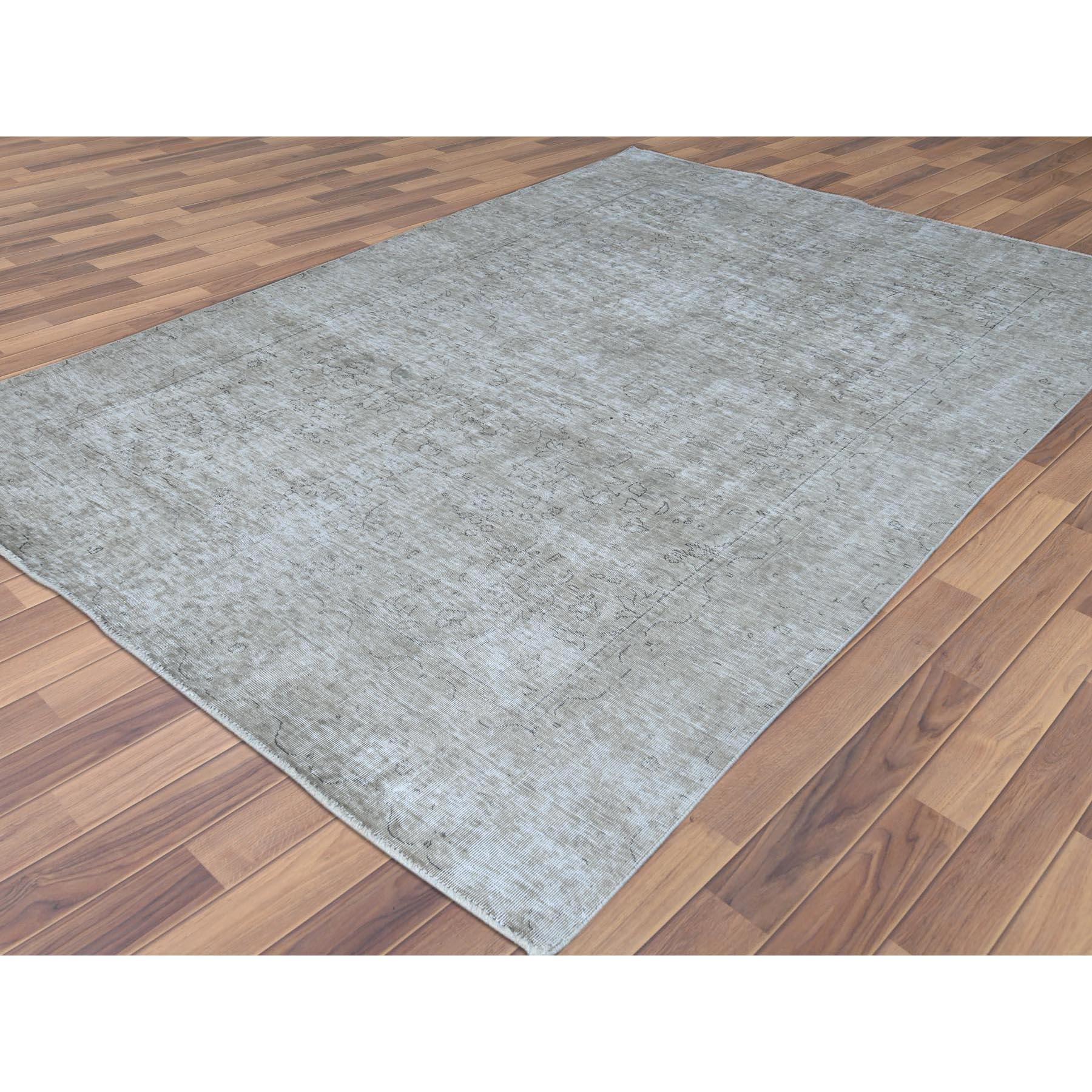 Gray Vintage Persian Tabriz Distressed Look Worn Down Pure Wool Hand Knotted Rug In Good Condition In Carlstadt, NJ
