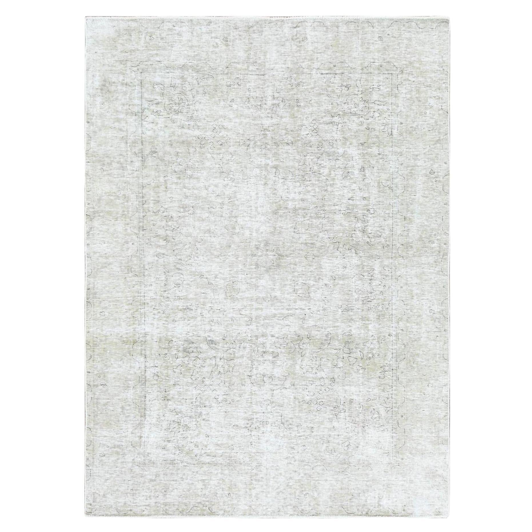 Grauer persischer Täbris-Teppich im Distressed-Look aus reiner Wolle, handgeknüpft