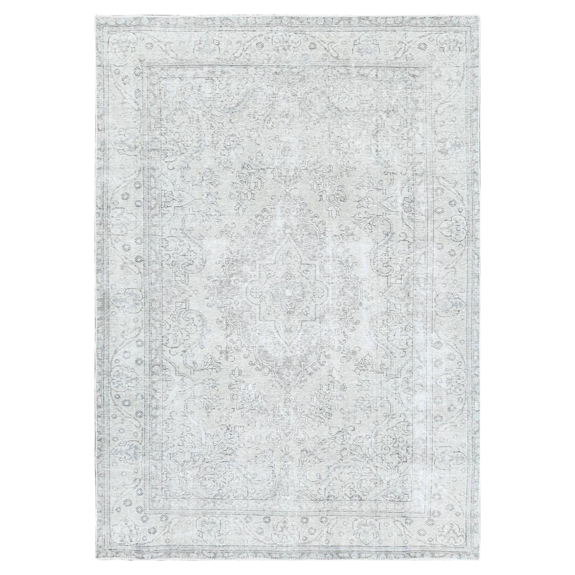 Overdyed Persian Tabriz Barjasta Hand Knotted Pure Wool Vintage Worn