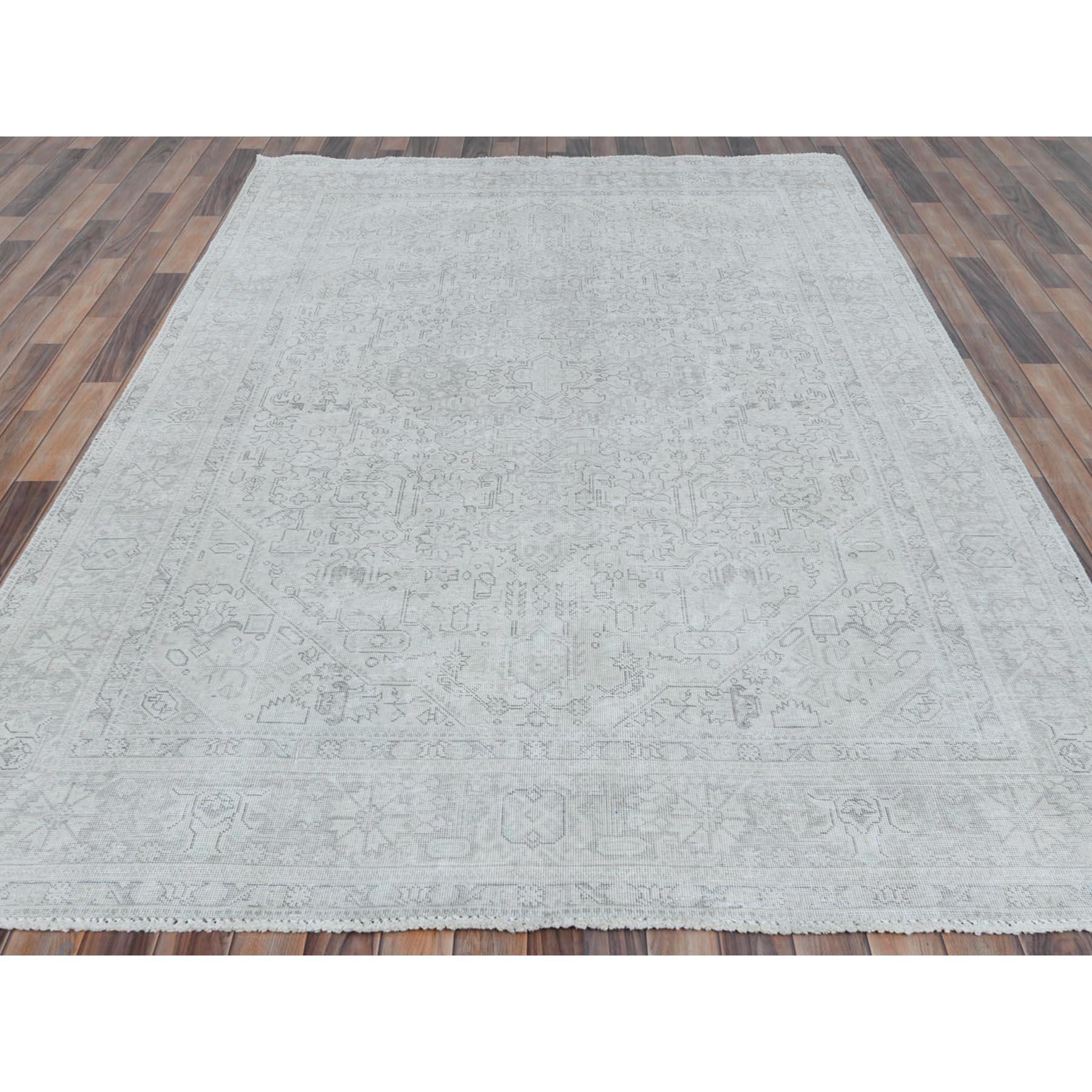 Hand-Knotted Grey Vintage Persian Tabriz Hand Knotted Worn Wool Distressed Shabby Chic Rug For Sale