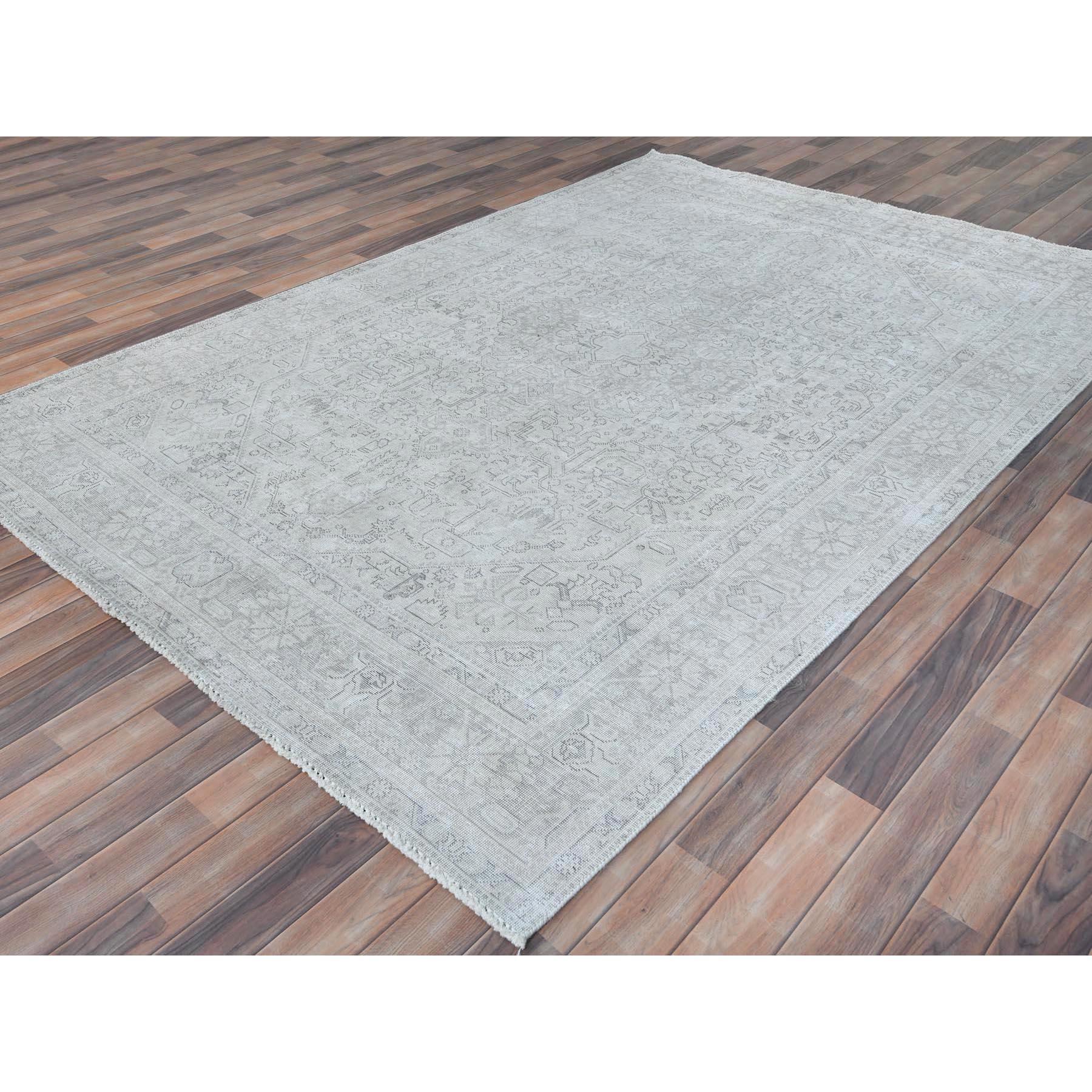 Grey Vintage Persian Tabriz Hand Knotted Worn Wool Distressed Shabby Chic Rug In Good Condition For Sale In Carlstadt, NJ