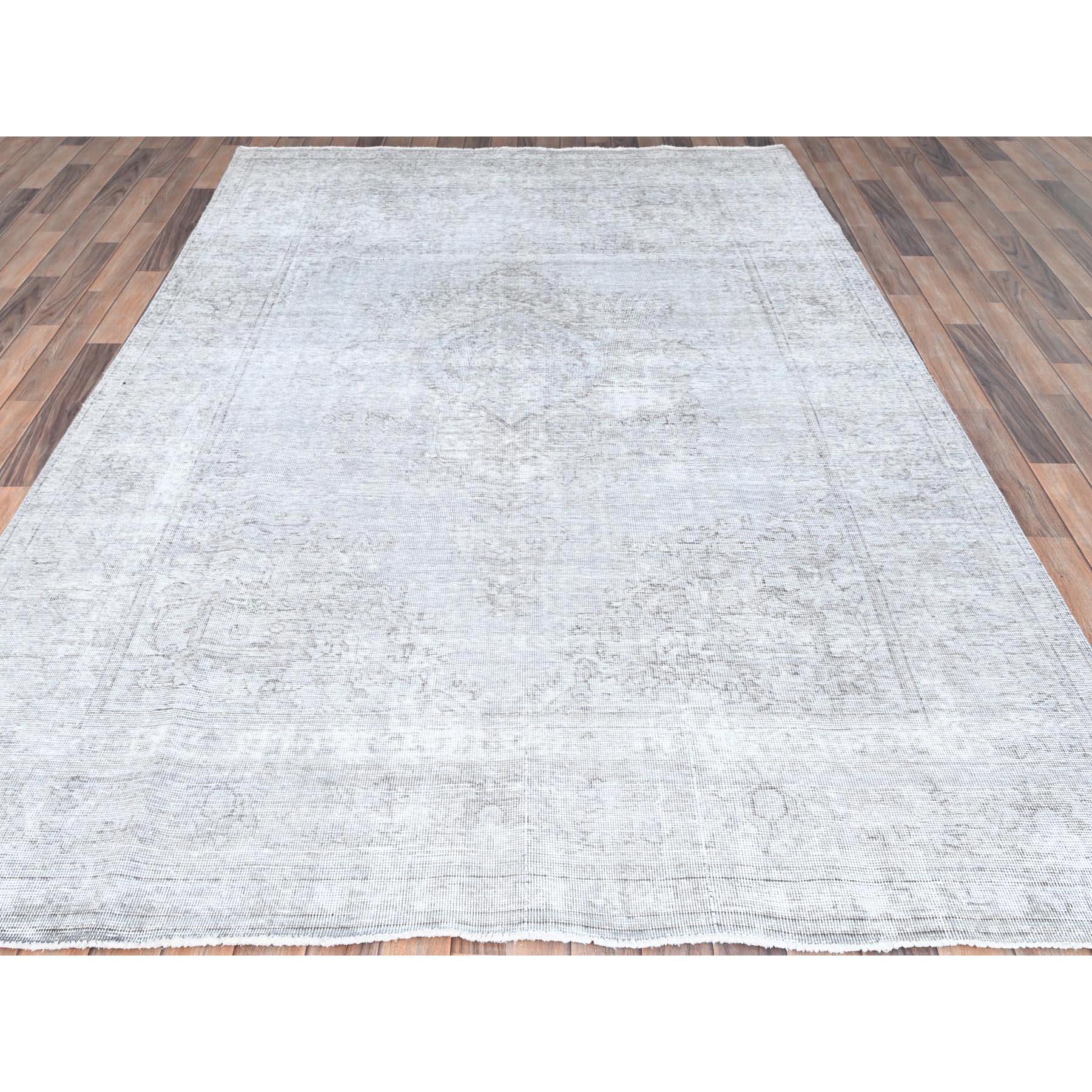 Hand-Knotted Gray Vintage Persian Tabriz Rustic Look Sheared Low Worn Wool Hand Knotted Rug For Sale