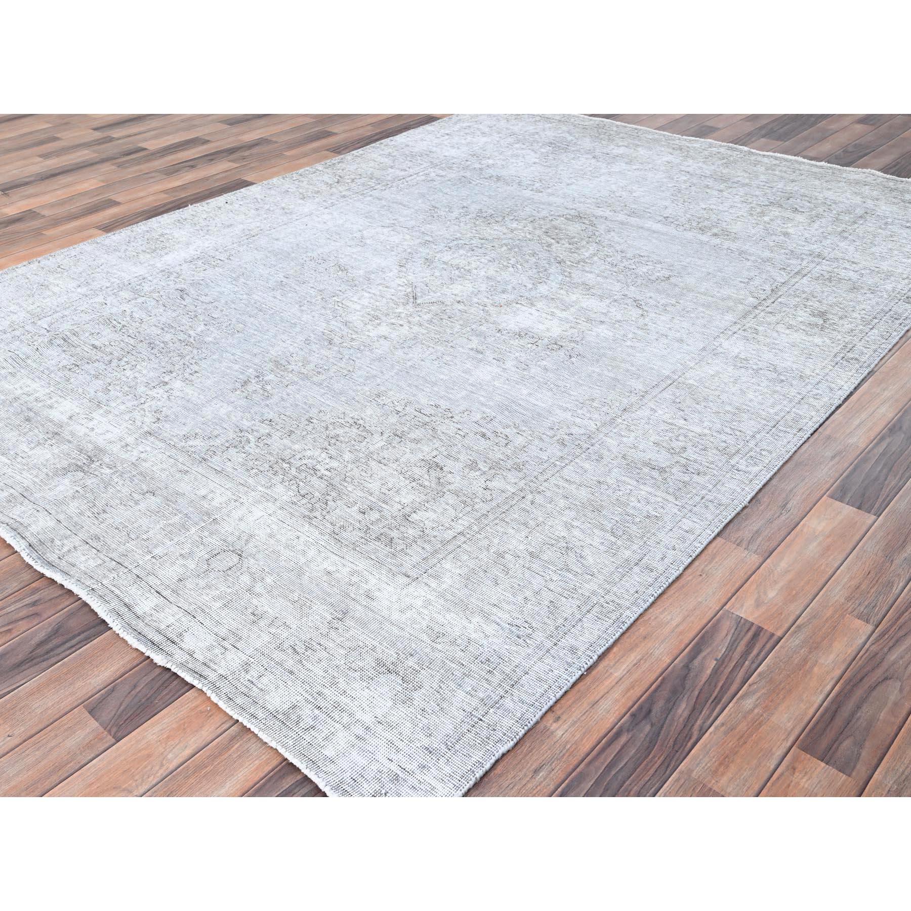 Gray Vintage Persian Tabriz Rustic Look Sheared Low Worn Wool Hand Knotted Rug In Fair Condition For Sale In Carlstadt, NJ