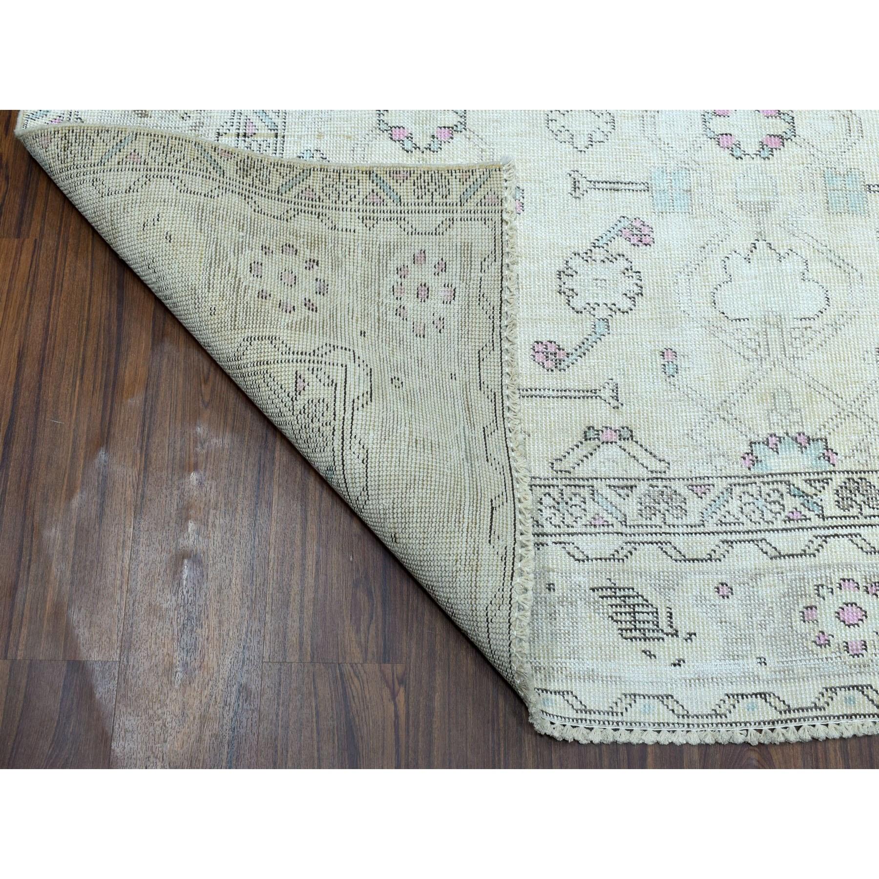 Hand-Knotted Gray Vintage Persian Tabriz Worn Pile Hand Knotted Wool Oriental Rug