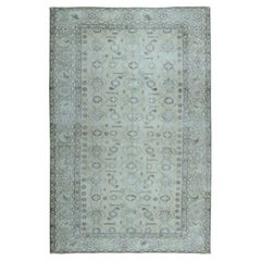 Gray Vintage Persian Tabriz Worn Pile Hand Knotted Wool Oriental Rug