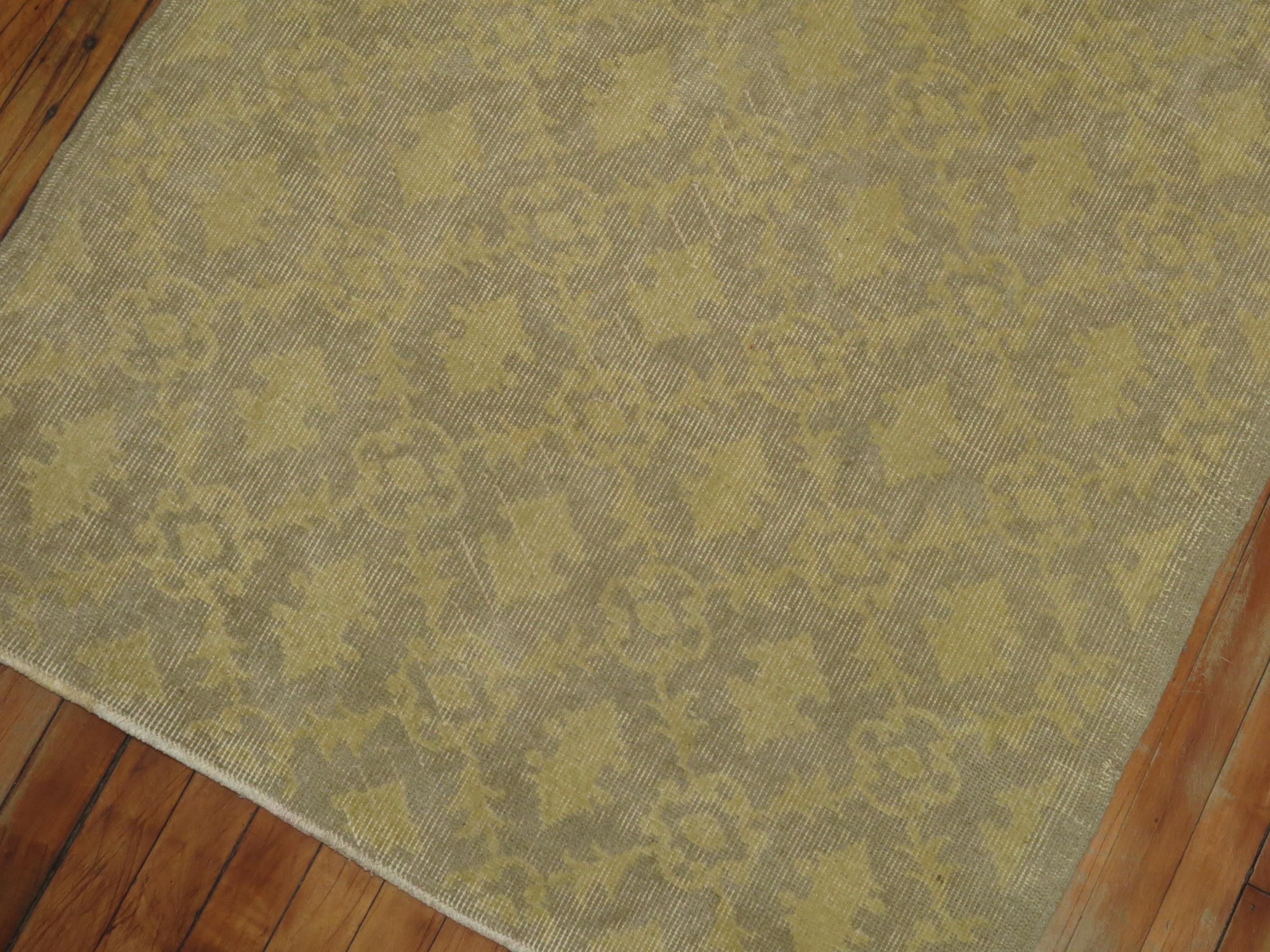 One of a kind decorative vintage Turkish Konya runner in grays and gold-yellow tones.