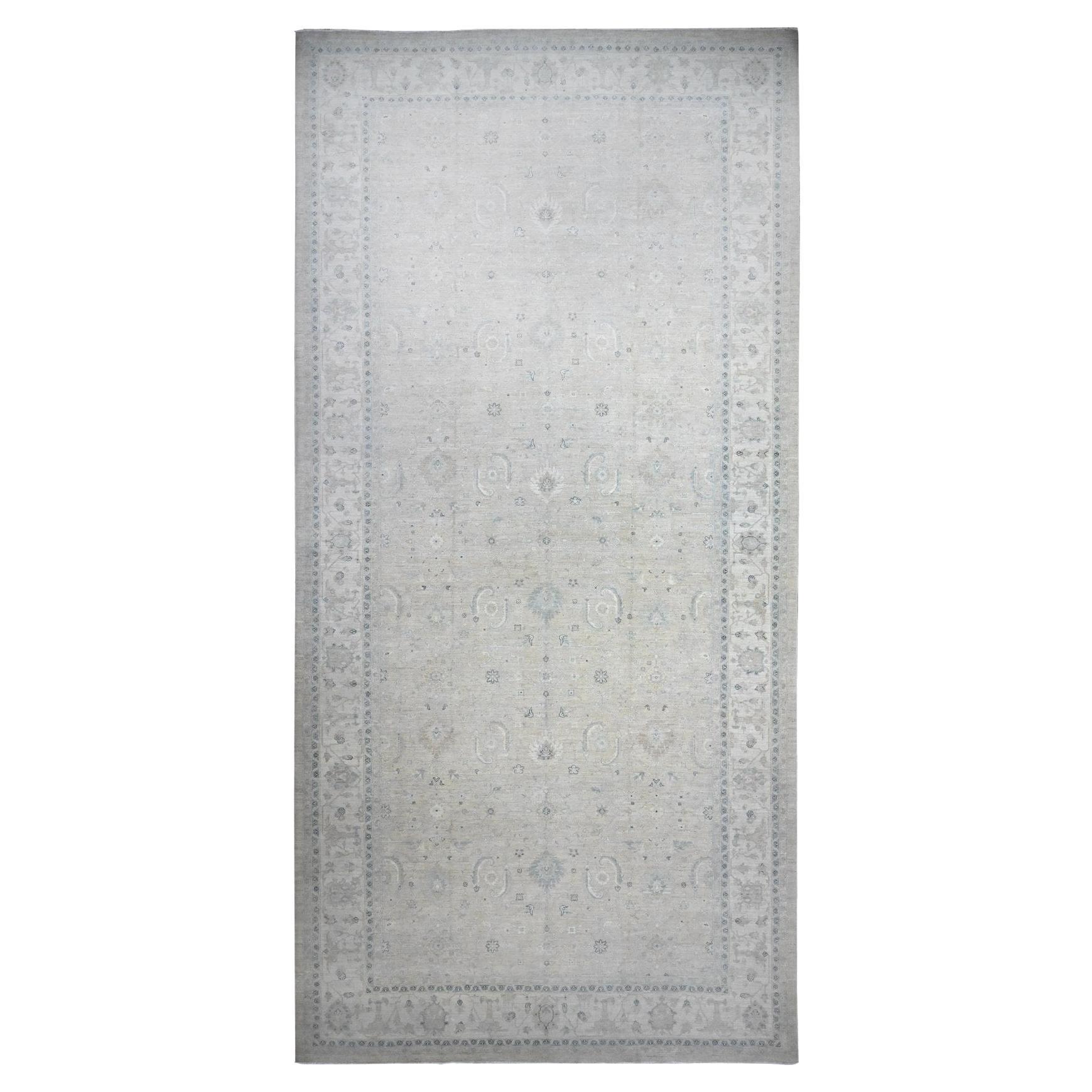 Gray Washed Out Mahal Design Hand Knotted Wool Oversized Oriental Rug 10'x20'8"