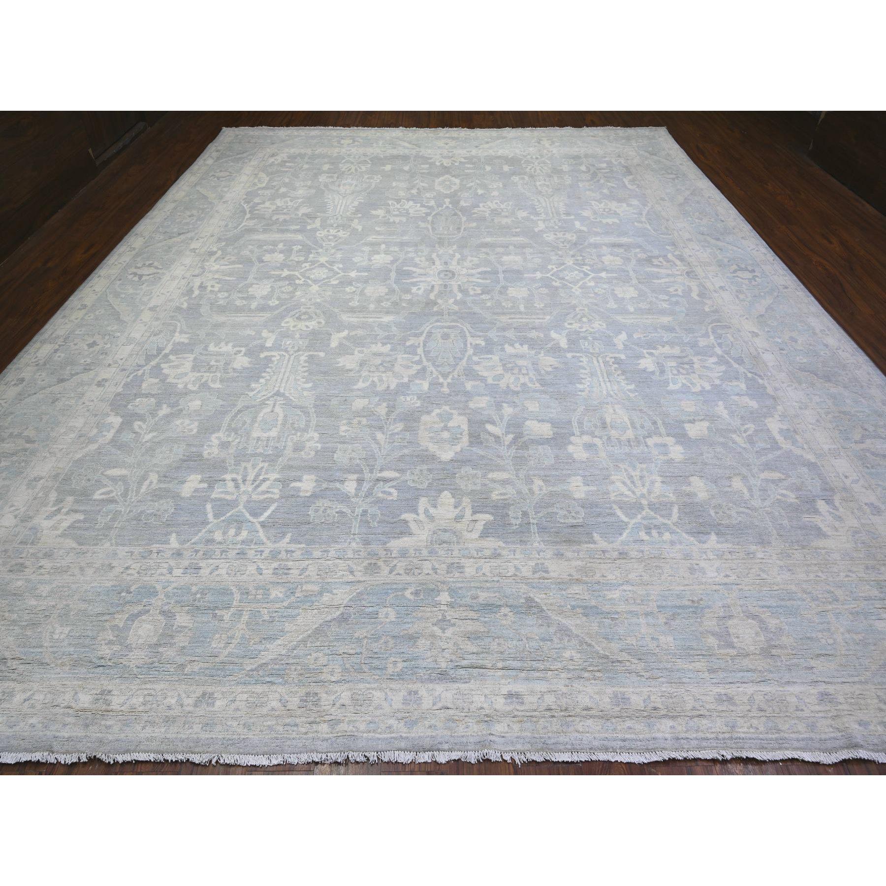 Graue ausgewaschene Peshawar handgeknüpfte Wolle übergroßen orientalischen Teppich 11'9