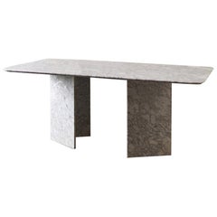 Gray-White Marble Dining Table with Triangle Bases