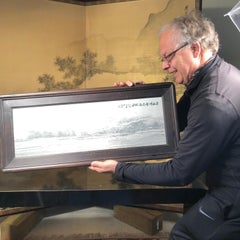 Gray and White "Seaside Mountains" Landscape Unique Work of Art, Signed