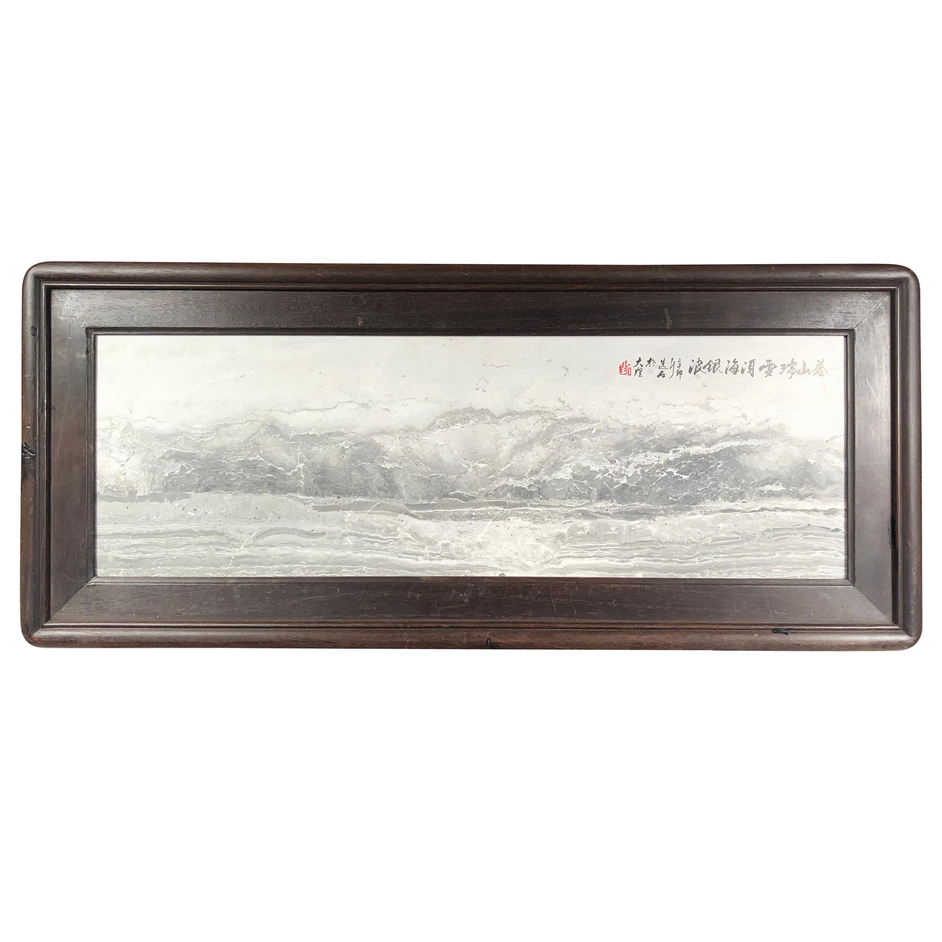 Gray and White "Seaside Mountains" Landscape Unique Work of Art, Signed For Sale