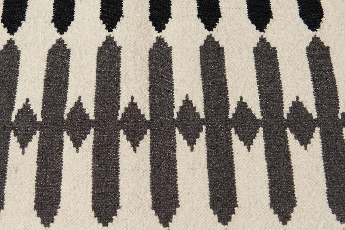 Indian Gray and White Stripe Modern Geometric Dhurrie Wool Rug For Sale