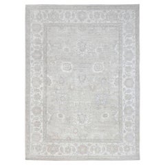 Gris Blanco Lavado Peshawar Chobi Geométrica Alfombra de Lana Anudada a Mano 8'11" x 11'10