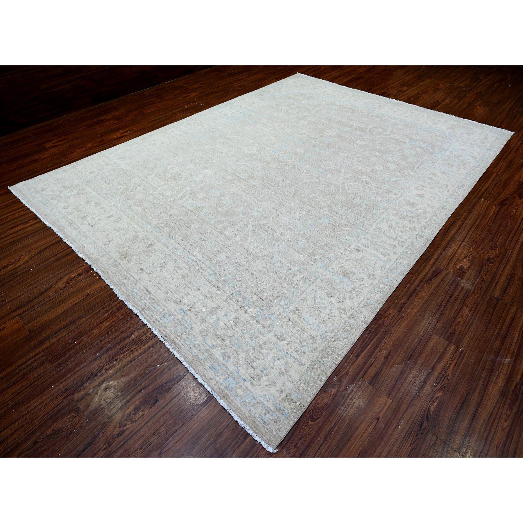 Oushak Gray White Wash Peshawar Mahal Design Wool Hand Knotted Oriental Rug 8'9