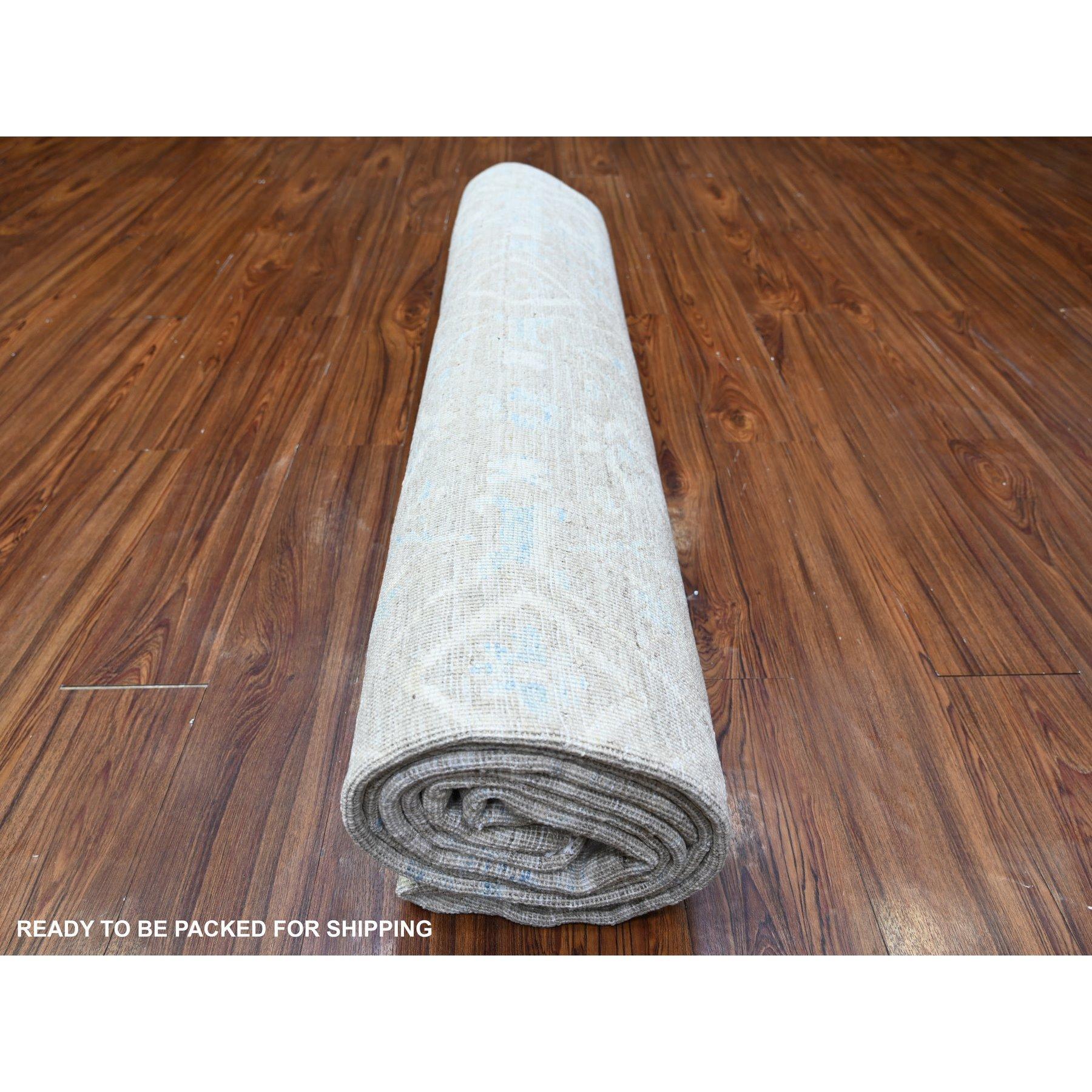 Gray White Wash Peshawar Mahal Design Wool Hand Knotted Oriental Rug 8'9
