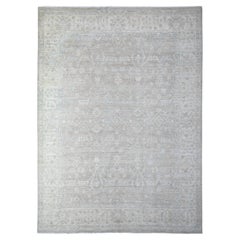 Gray White Wash Peshawar Mahal Design Wool Hand Knotted Oriental Rug 8'9"x11'10"
