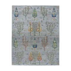 Gray Willow and Cypress Tree Design Pure Wool Hand Knotted Rug