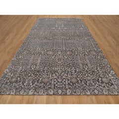 Gray Willow and Cypress Tree Design Wool and Silk Hand Knotted Rug 9'9" x 14'2"