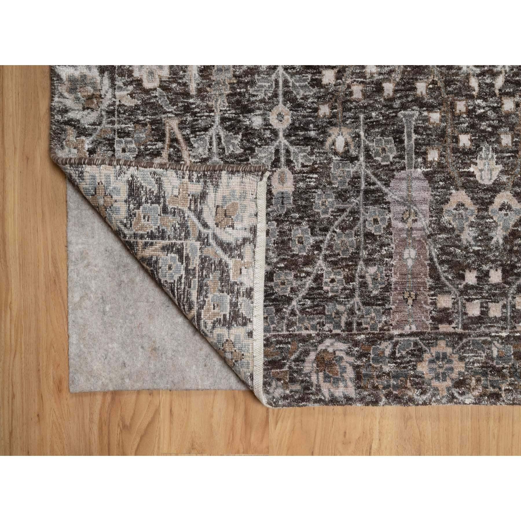 Handgeknüpfter Teppich aus Wolle und Seide in Grau mit Weide und Zypressenbaummuster 9'9