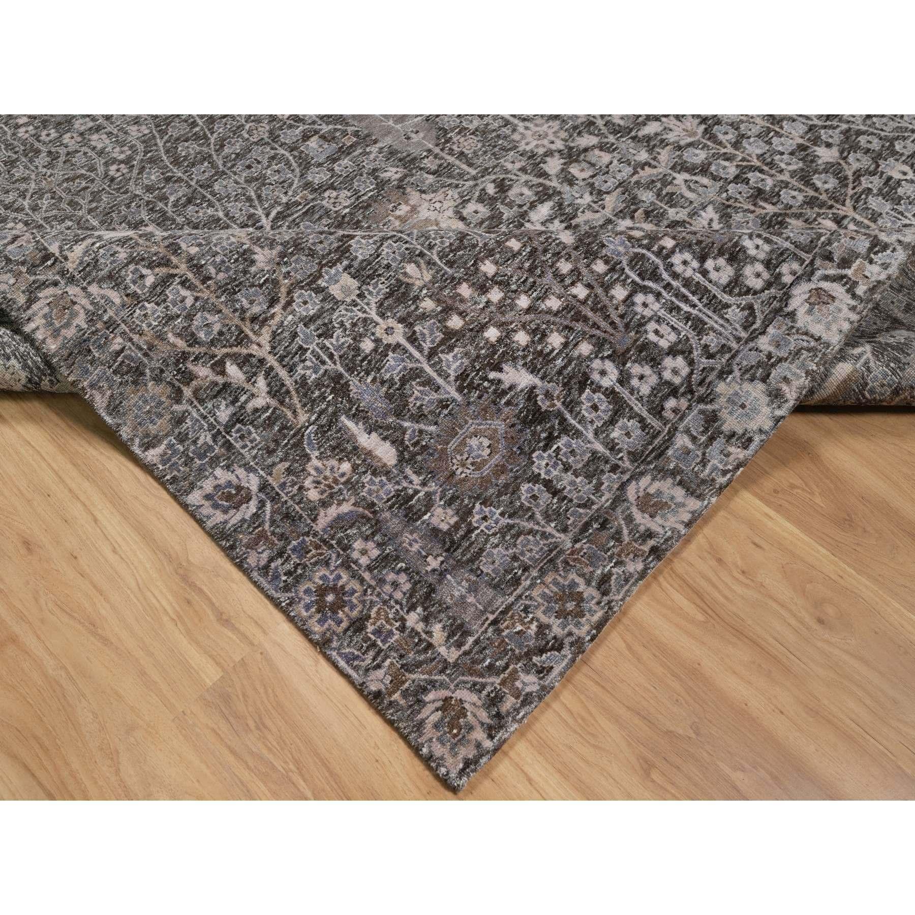 Handgeknüpfter Teppich aus Wolle und Seide in Grau mit Weide und Zypressenbaummuster 9'9