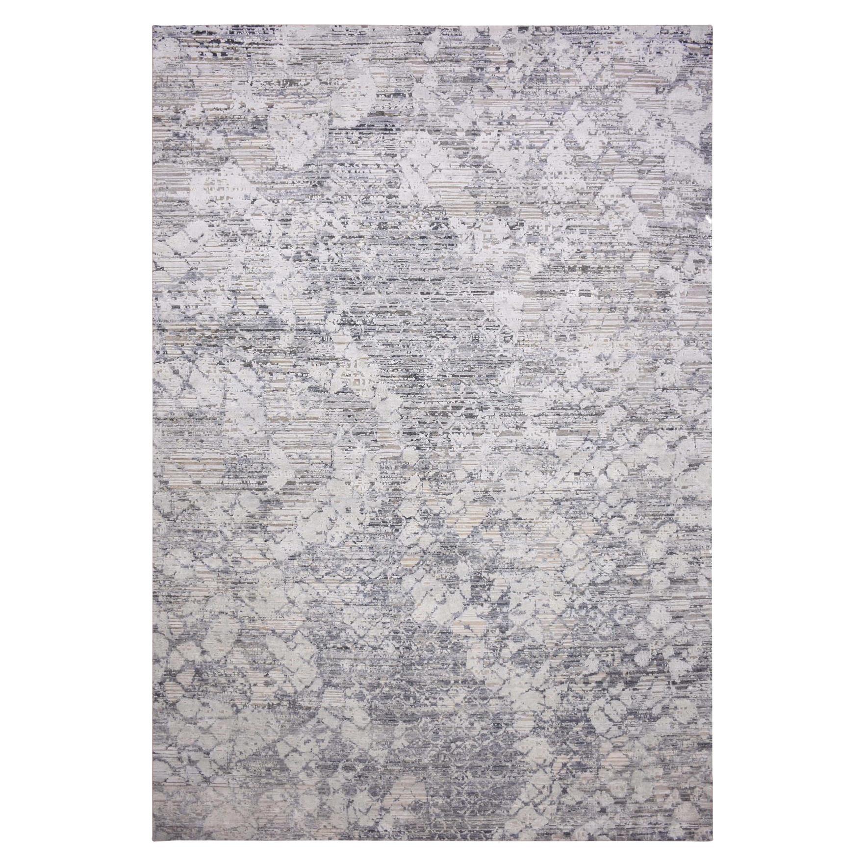 Gray with Beige Pure Silk-Textured Wool Hand Knotted Oriental Rug 11'9" x 15'3"