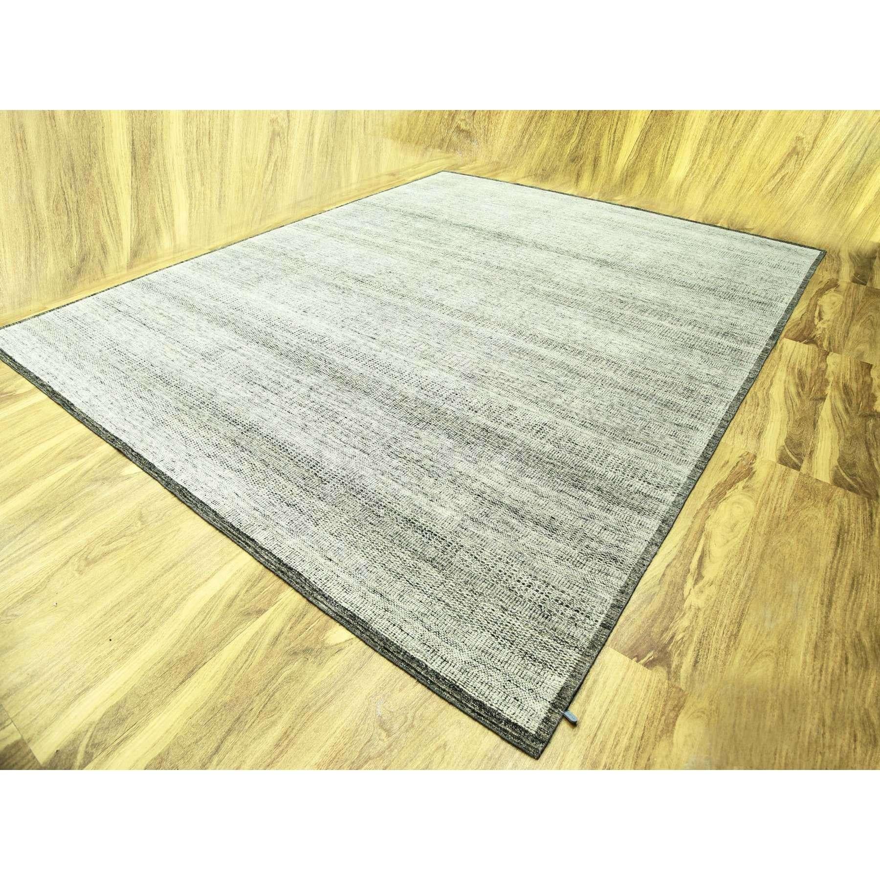 Handgeknüpfter Teppich aus reiner Wolle in Grau mit schwarzem, oxidiertem Gras-Design 12'2