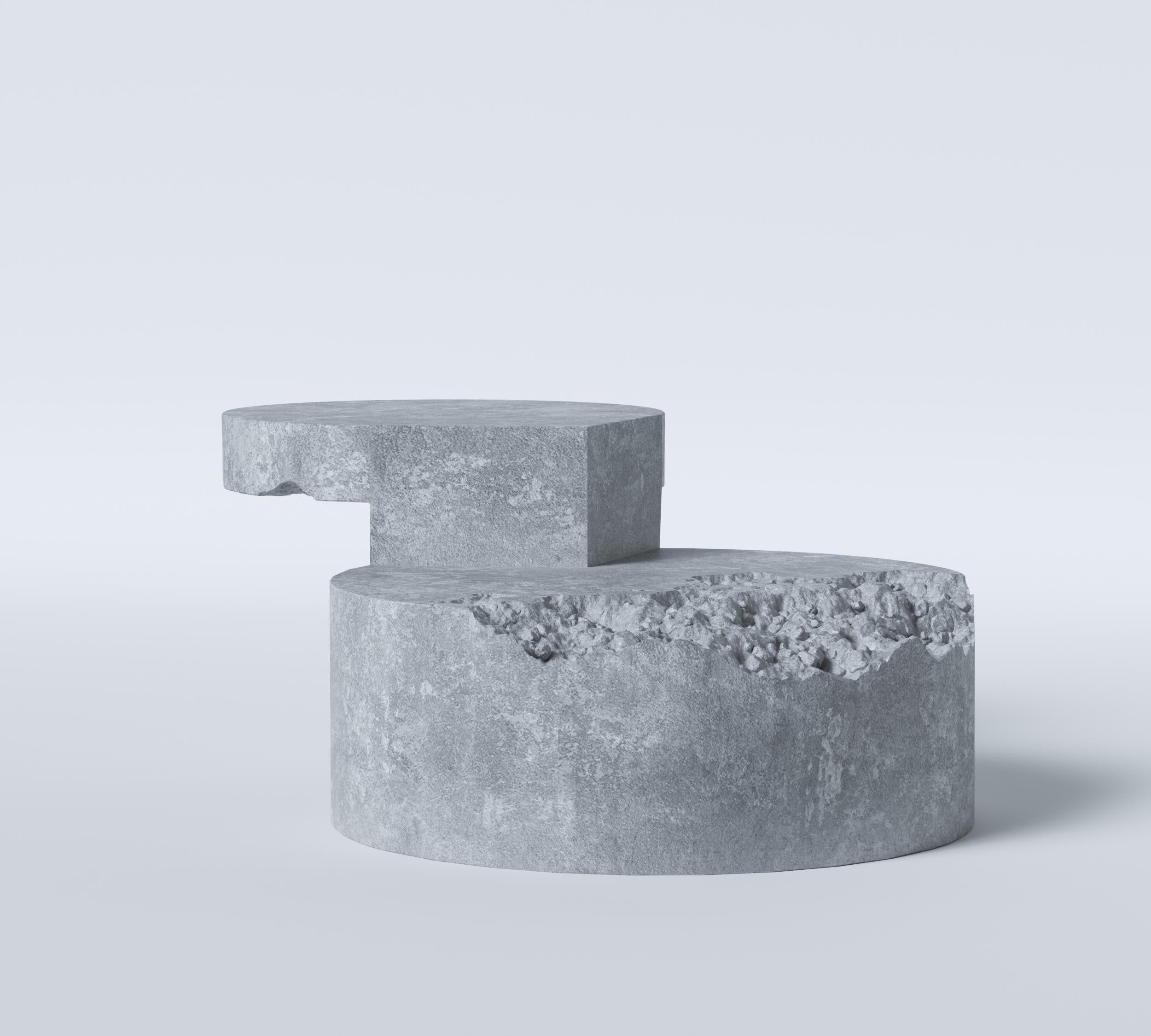 This furniture item holds in itself the history of relations of humans and the force of stone. The author decided to express in the center table the idea of conquering the brute power of stone by man. The rough, ragged edge of the table on one side
