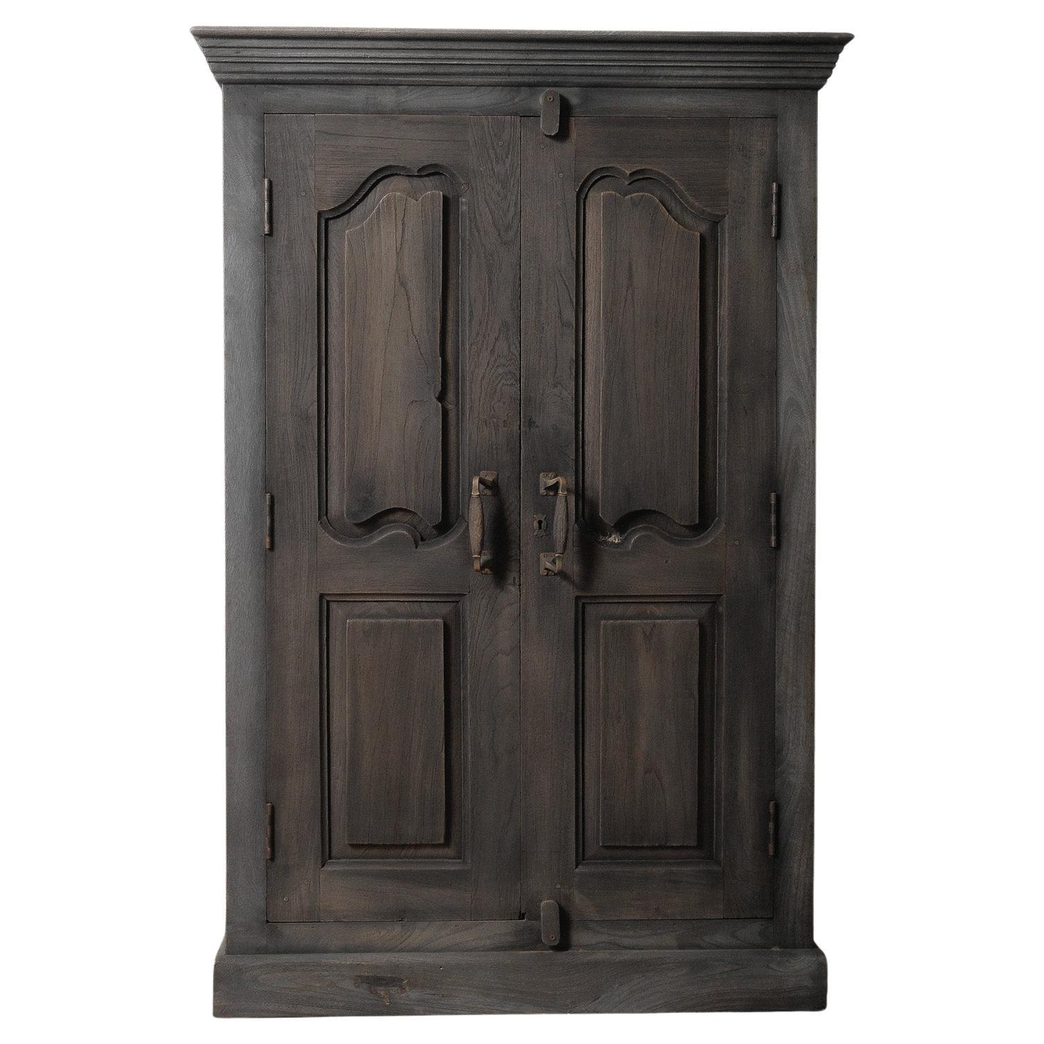 Gray Wooden Double-Door Cabinet