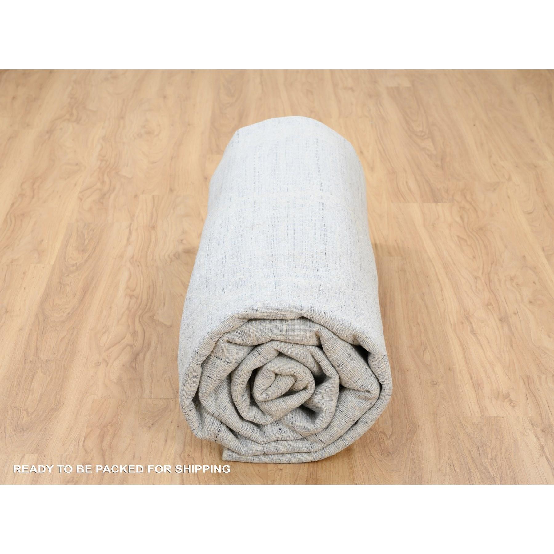 Tapis rond noué à la main en laine grise et jacquard de soie à base de plantes 12'0