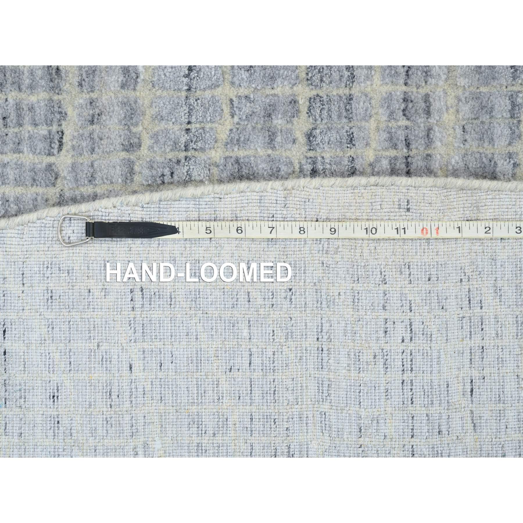 Tapis rond noué à la main en laine grise et jacquard de soie à base de plantes 12'0