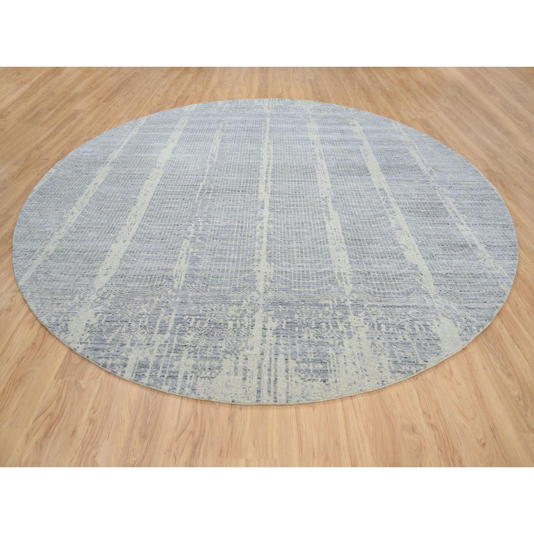 Moderne Tapis rond noué à la main en laine grise et jacquard de soie à base de plantes 12'0