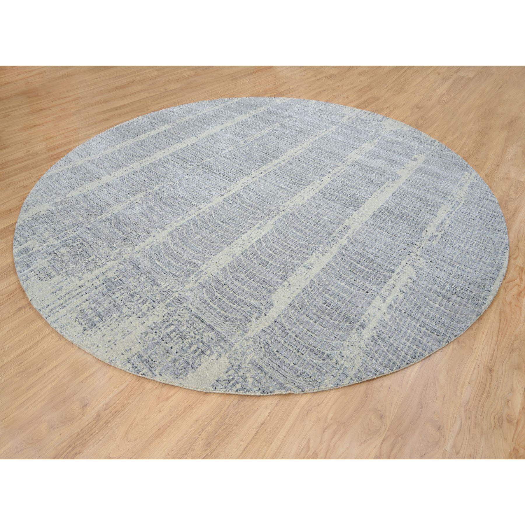 Indien Tapis rond noué à la main en laine grise et jacquard de soie à base de plantes 12'0
