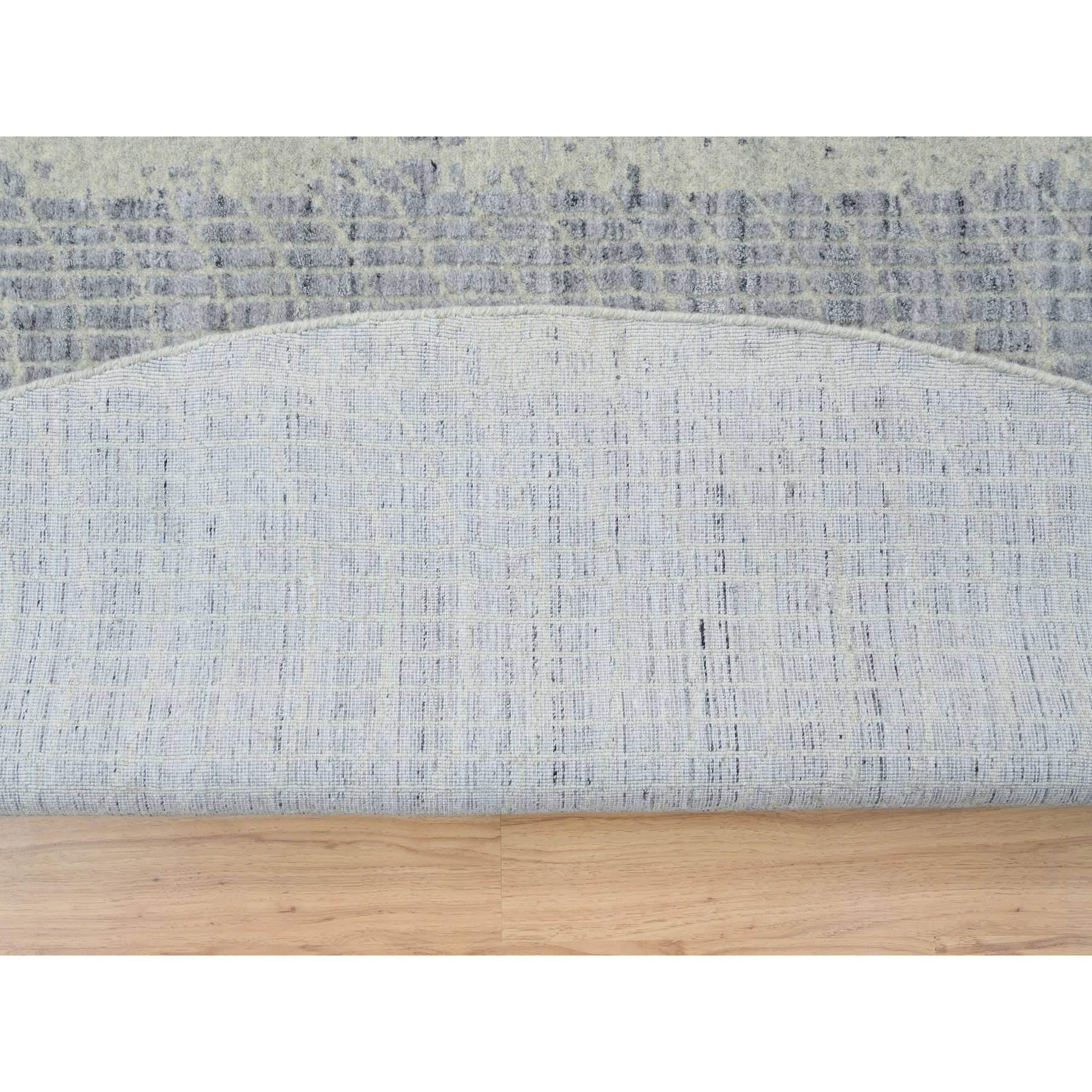 Noué à la main Tapis rond noué à la main en laine grise et jacquard de soie à base de plantes 12'0