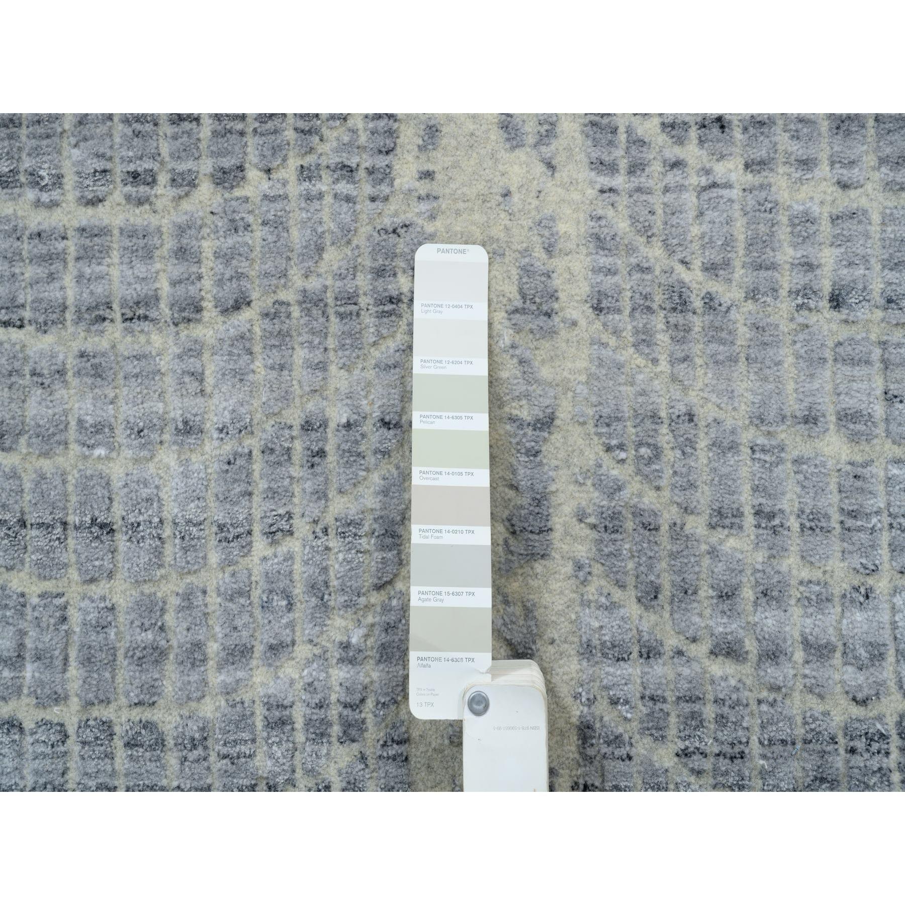 Soie Tapis rond noué à la main en laine grise et jacquard de soie à base de plantes 12'0