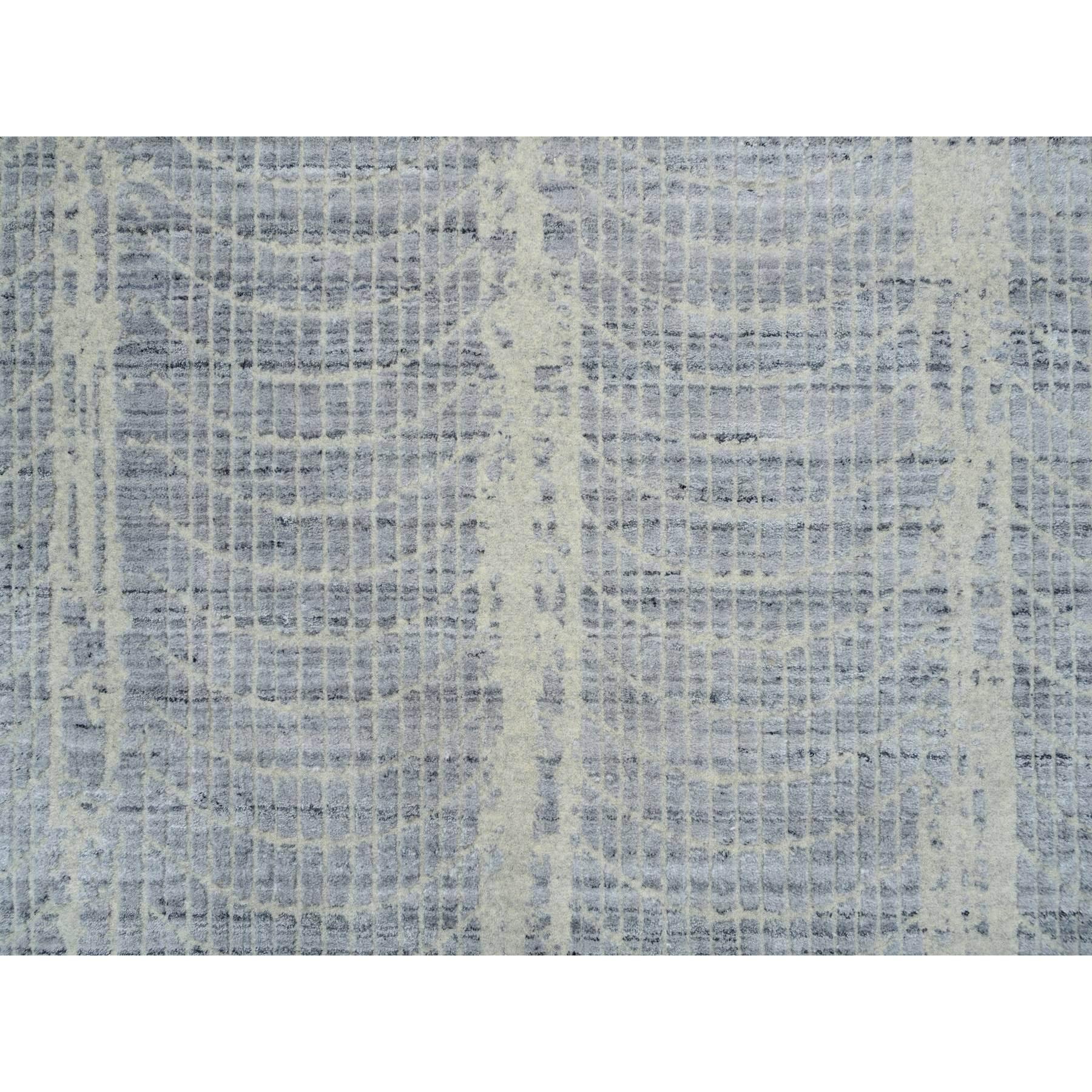 Tapis rond noué à la main en laine grise et jacquard de soie à base de plantes 12'0
