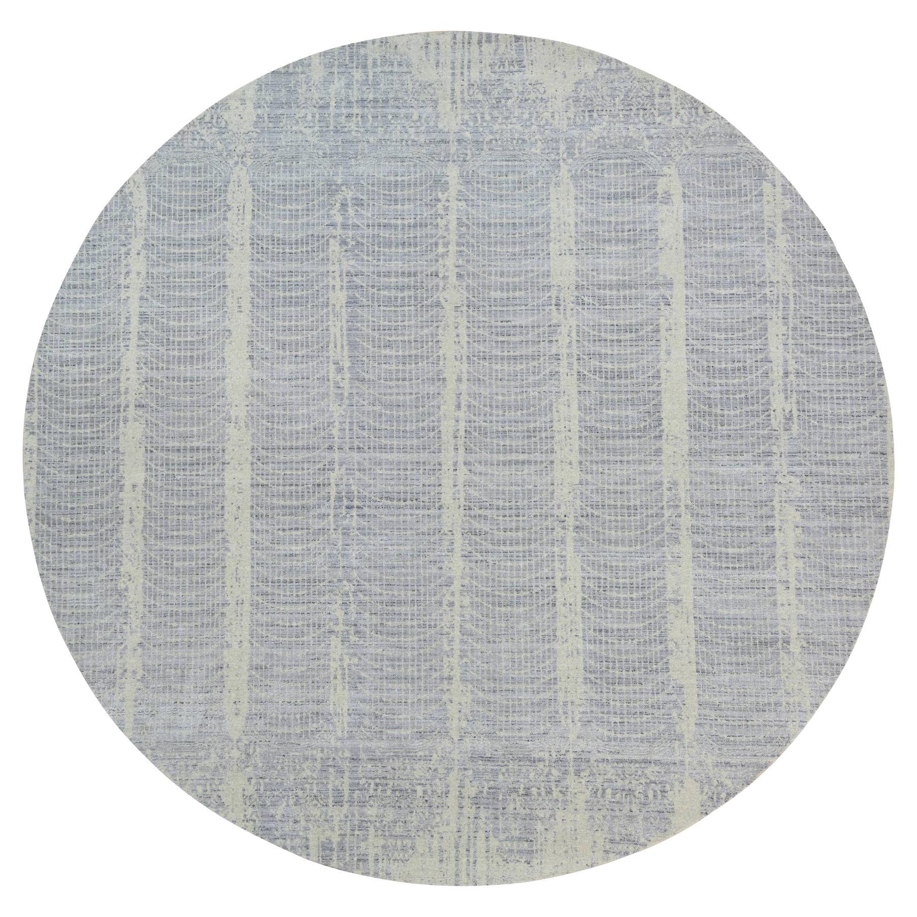 Tappeto rotondo in lana grigia e seta vegetale jacquard lavorato a mano 12'0" x 12'0"