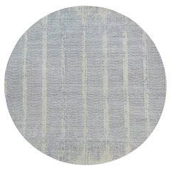 Gray Wool and Plant Based Silk Jacquard Hand Loomed Round Rug 12'0" x 12'0"