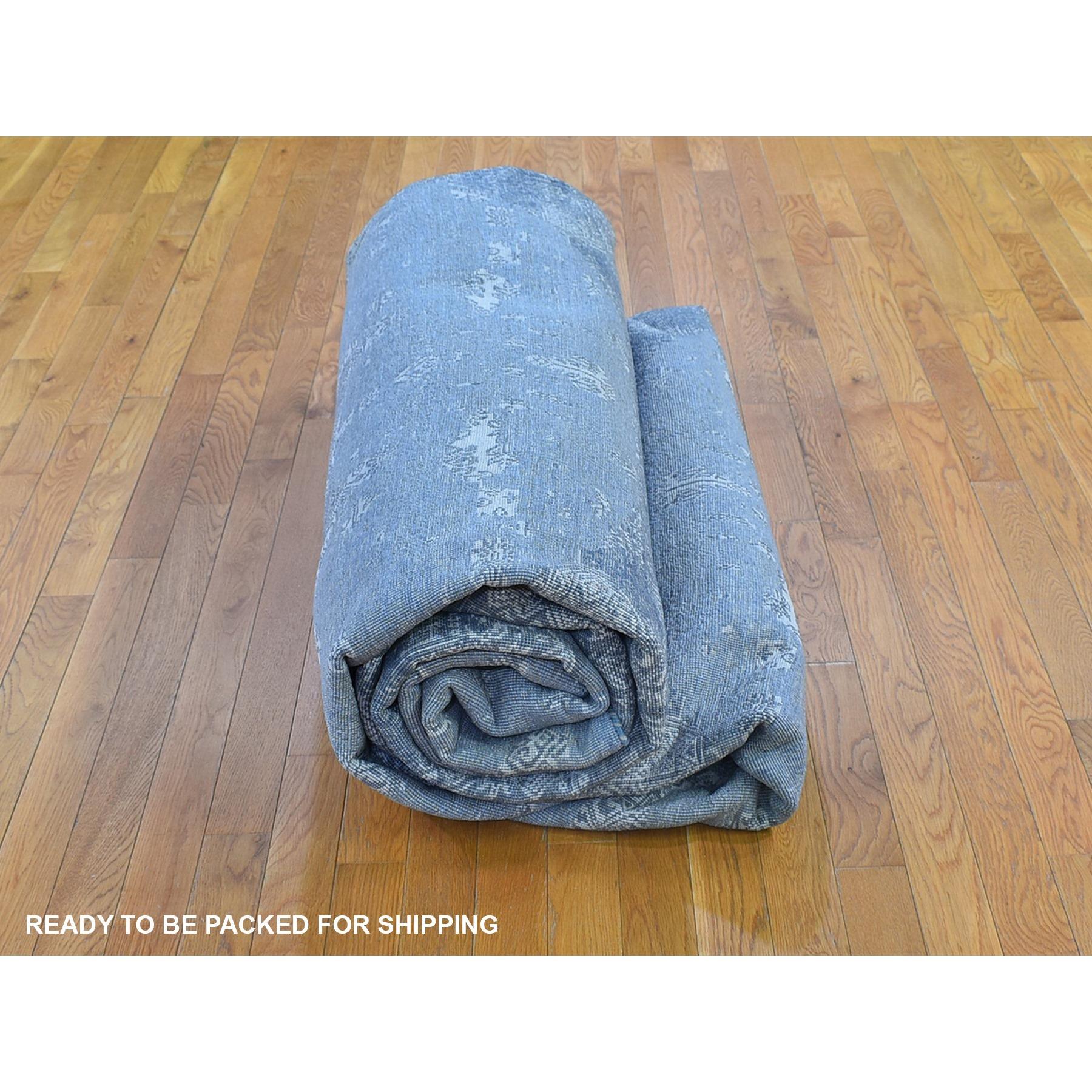 Gray Wool and Pure Silk Jewellery Design Hand Knotted Oriental Rug 12'0