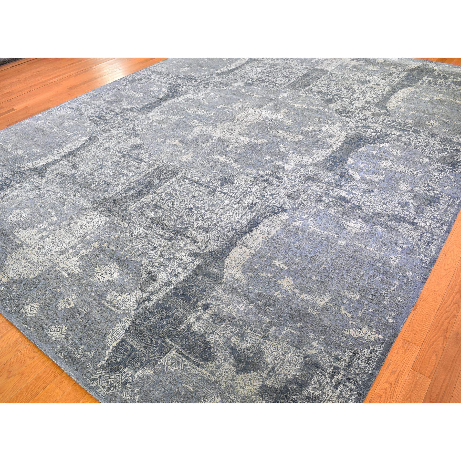 Indian Gray Wool and Pure Silk Jewellery Design Hand Knotted Oriental Rug 12'0