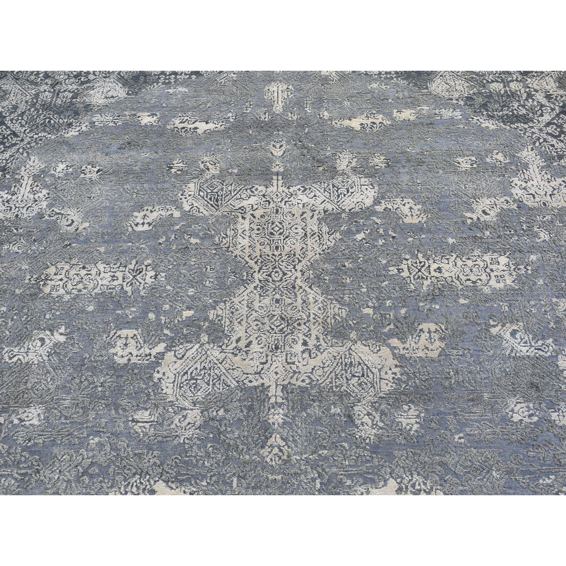 Hand-Knotted Gray Wool and Pure Silk Jewellery Design Hand Knotted Oriental Rug 12'0